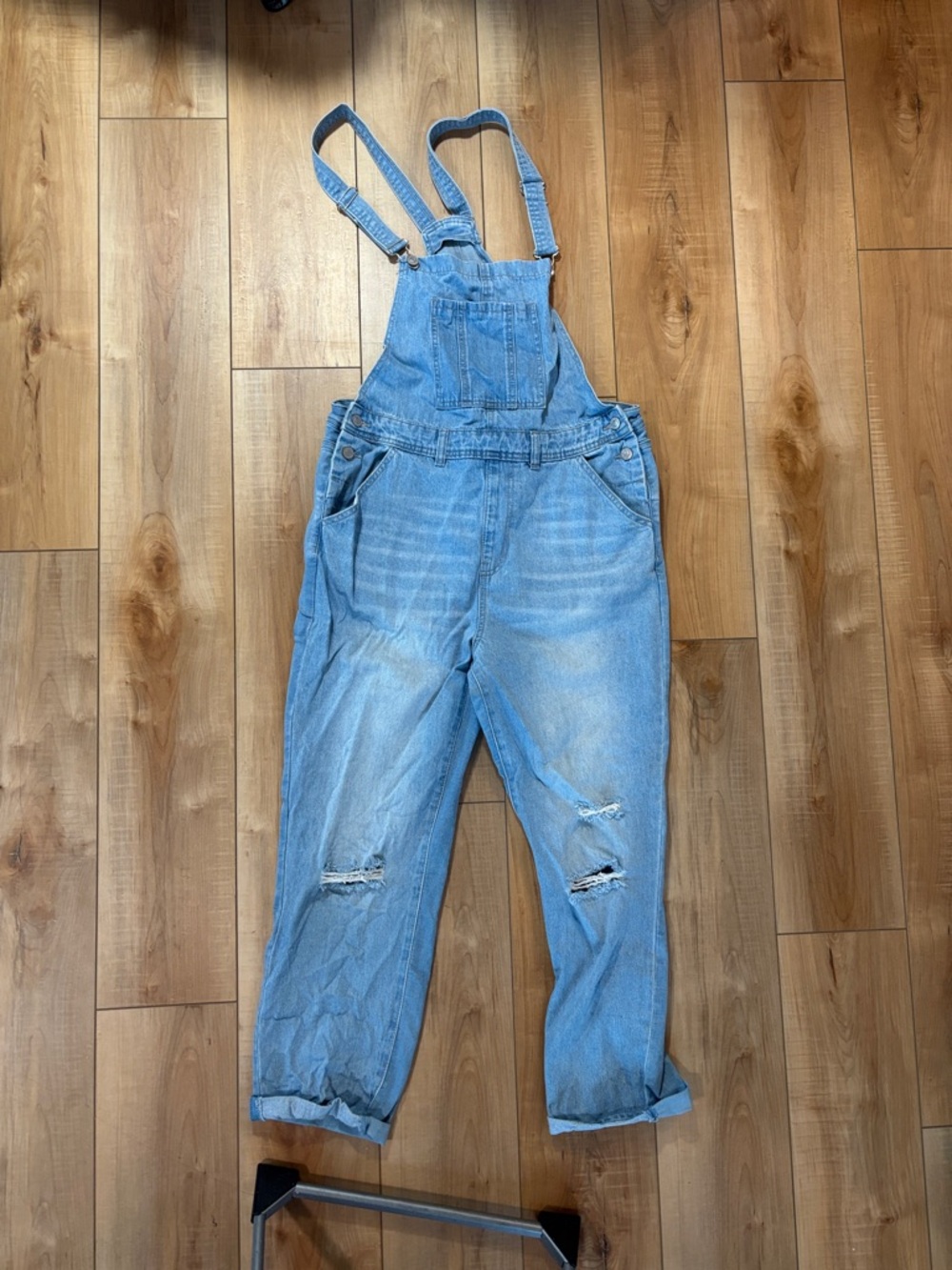 Light Blue Distressed Women's Denim Overalls